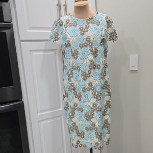 Calvin Klein Brown and Cream Sheath Dress with Flutter Sleeves